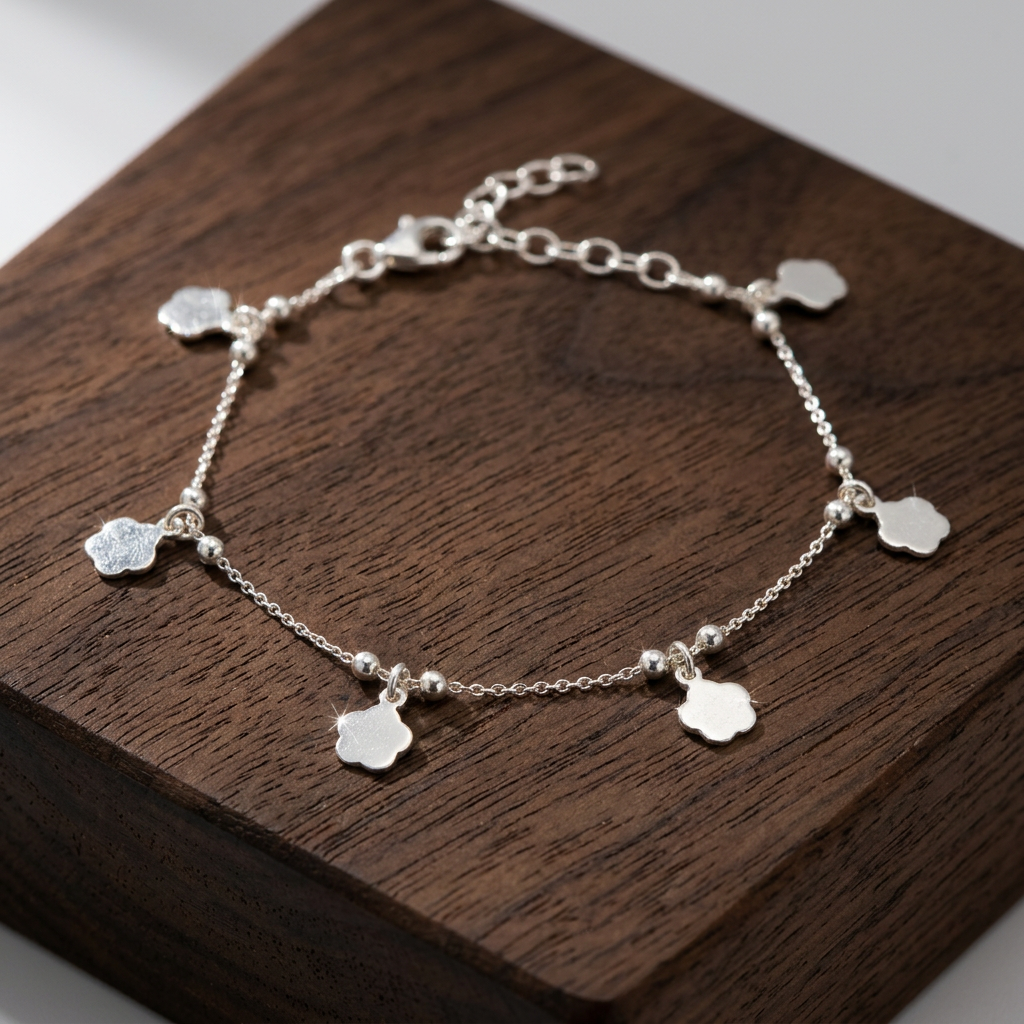 Pulsera de Plata. 925 Diseño Flores Lisas con Colgantes Elegantes y Extención mod.3277