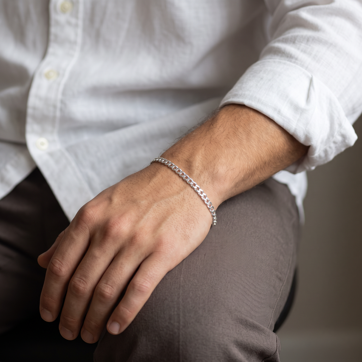 Pulsera de Plata .925.Cubana Diamantada Eslabón Chico mod. 3242