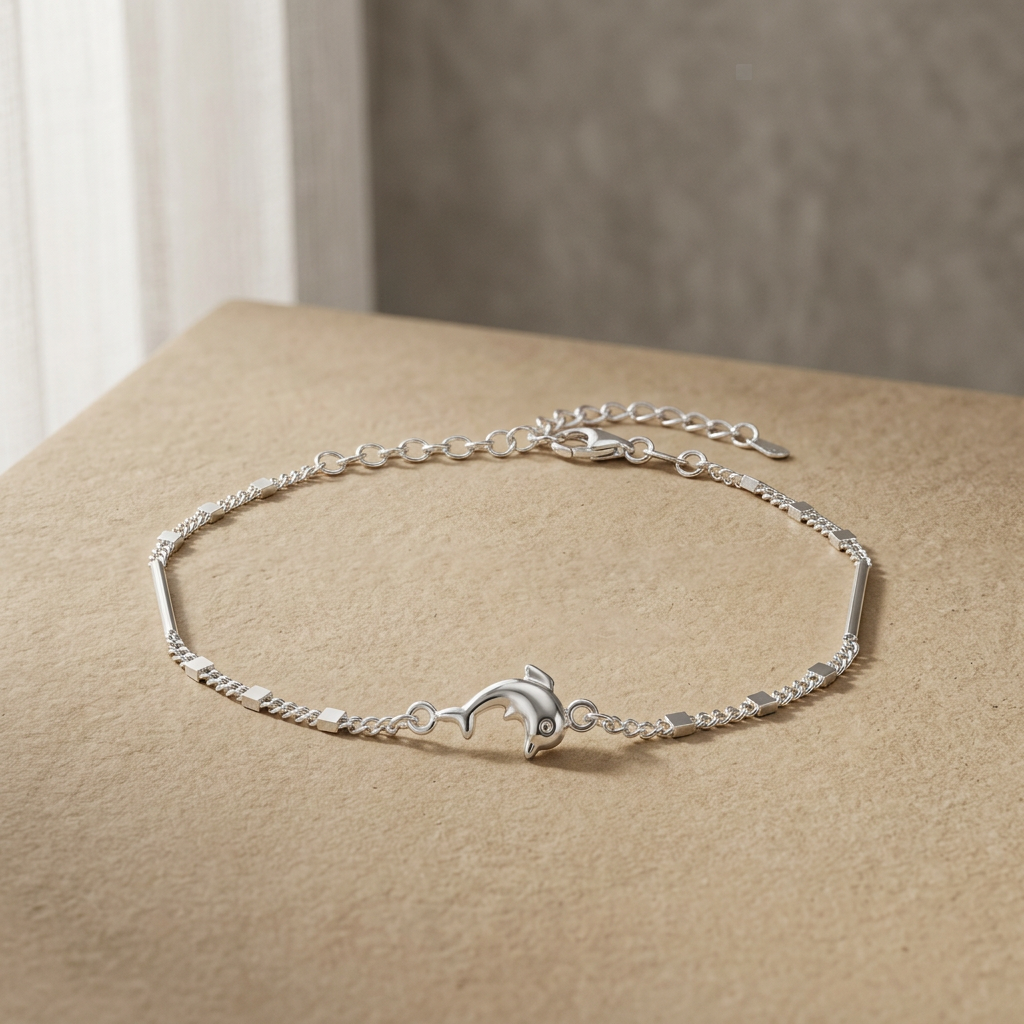 Pulsera de Plata. 925 con Tejido Combinado y Colgante de Delfin con Extensión mod.3275