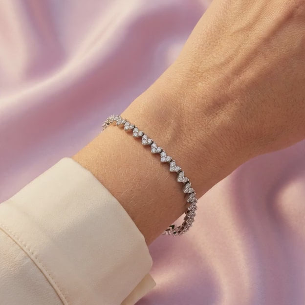 Pulsera de Plata .925 Tejido Corazón de 3 Zirconias mod. 3077