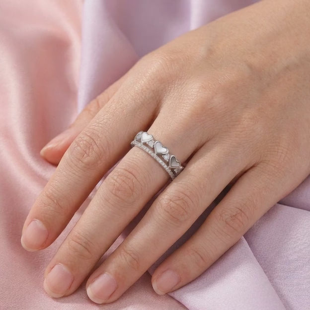 Anillo de Plata .925 Corazón de Madre Perla y Zirconia mod. 2920