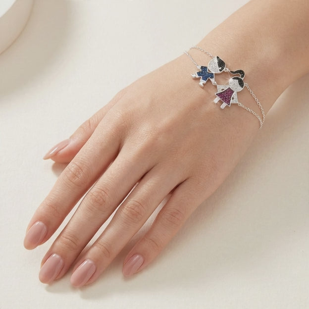 Pulsera de Plata. 925 Diseño de Niño y Niña con Zirconia con Extensión mod.3268