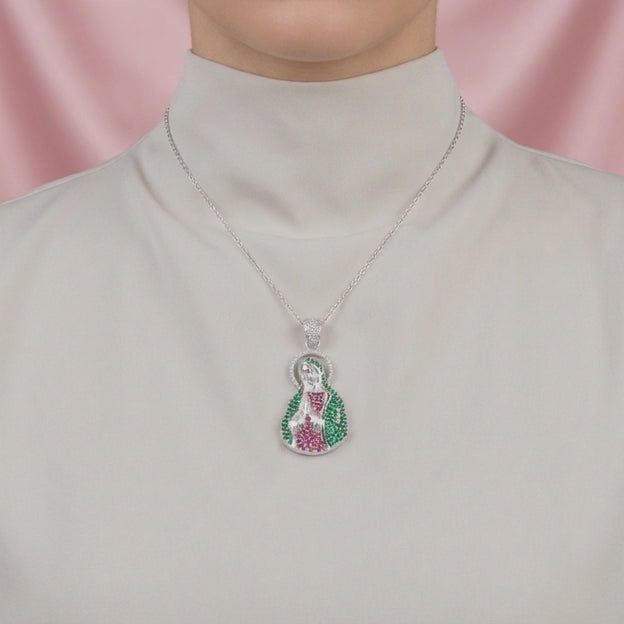 Dije Bulto de Plata .925 Busto de Virgen Guadalupe Incrustada con Zirconias Finas mod. 2550