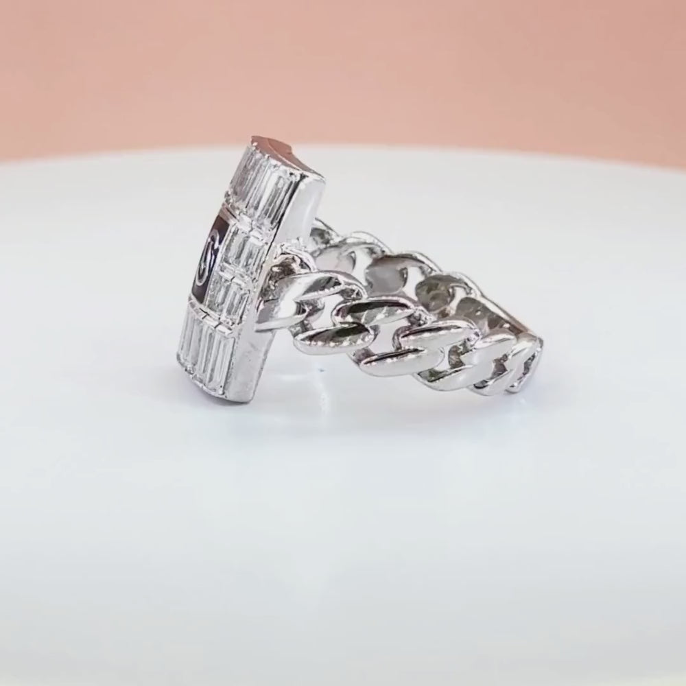 Anillo de Plata .925 de Eslabones Estilo Baguette Blanco con Zirconias Incrustadas mod. 1399