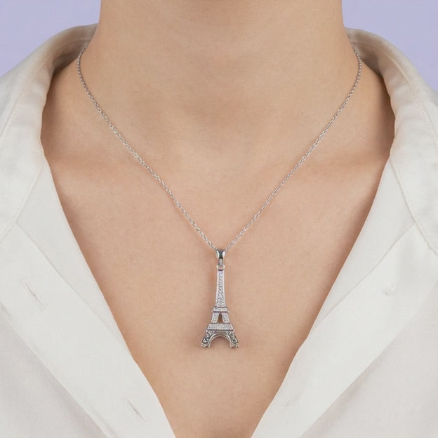 Dije de Plata .925 con Diseño de la Torre Eiffel con Zirconias mod. 2063