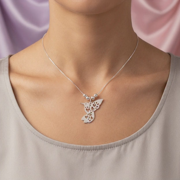 Gargantilla de Plata .925 con Dije de Colibrí Calado y Brillante mod. 2110
