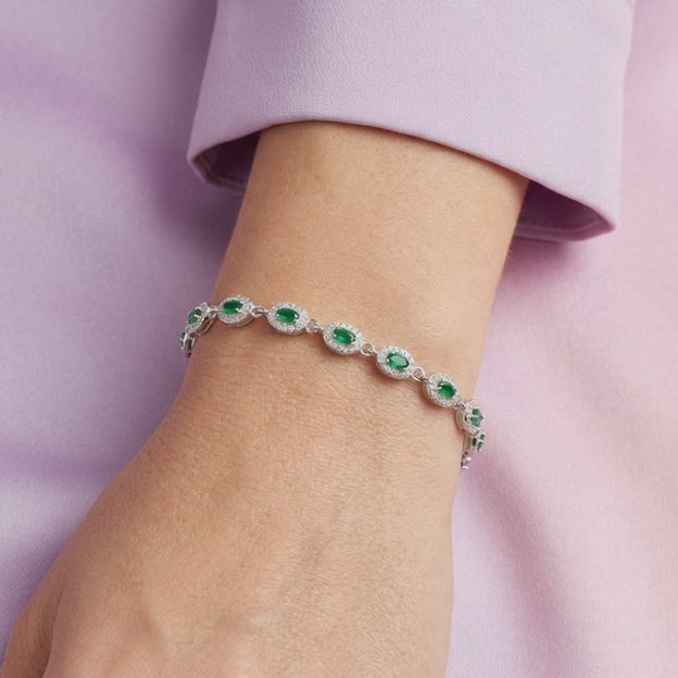 Pulsera de Plata .925 de Ovalos con Incrustación de Zirconias Verdes mod. 3048