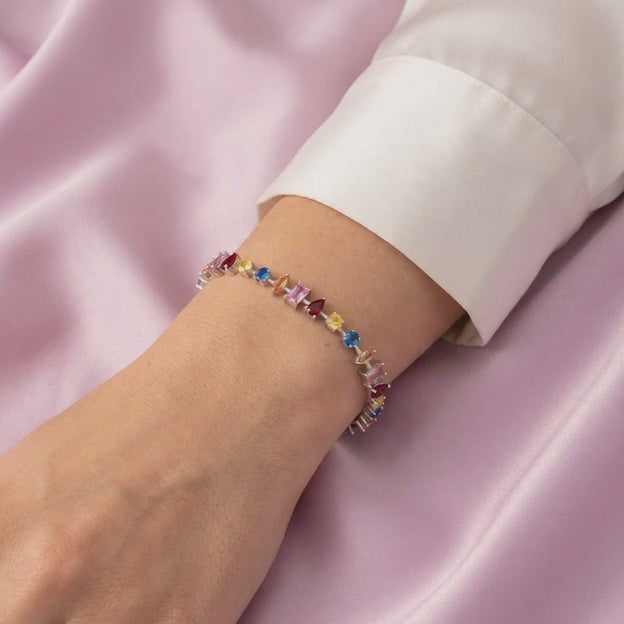 Pulsera de Plata .925 Tejido de Zirconias de Colores Brillantes mod. 3081