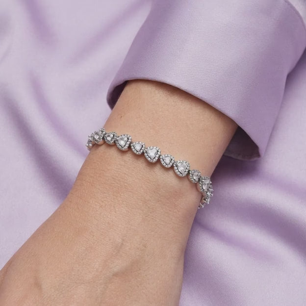 Pulsera de Plata .925 Tejido de Corazones Incrustados con Zirconias mod. 3083
