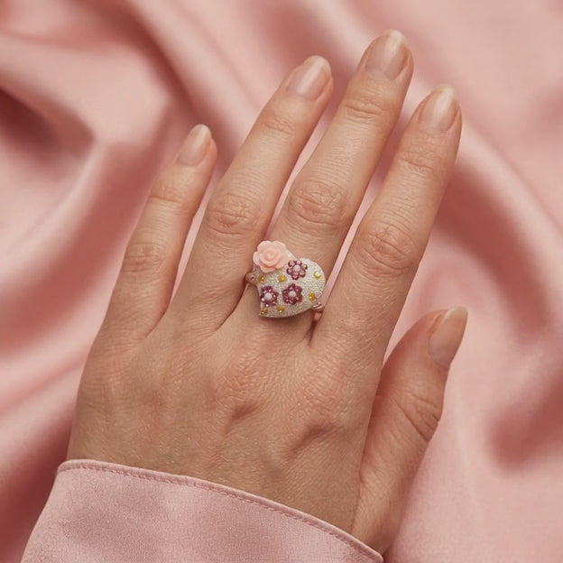 Anillo de Plata .925 Corazón y Flores con Zirconias mod. 2152