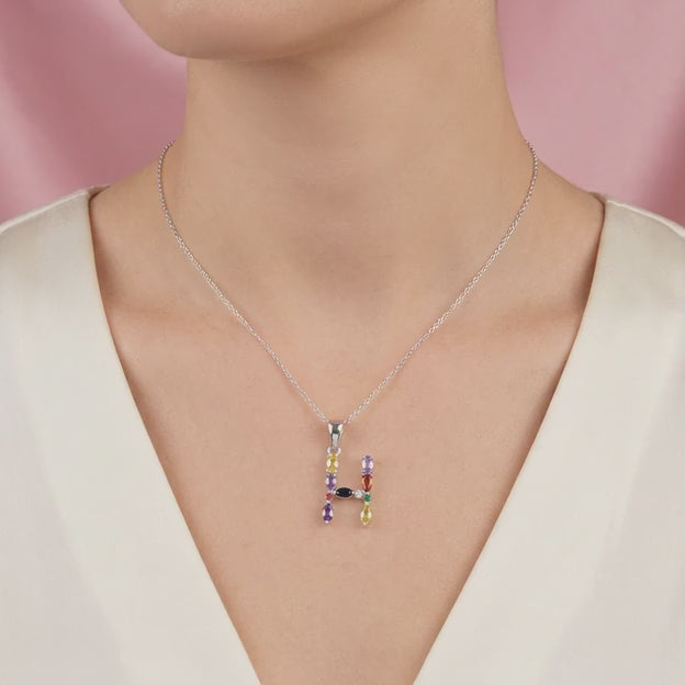 Dije de Plata .925 Letra H con Zirconias de Colores mod. 2204