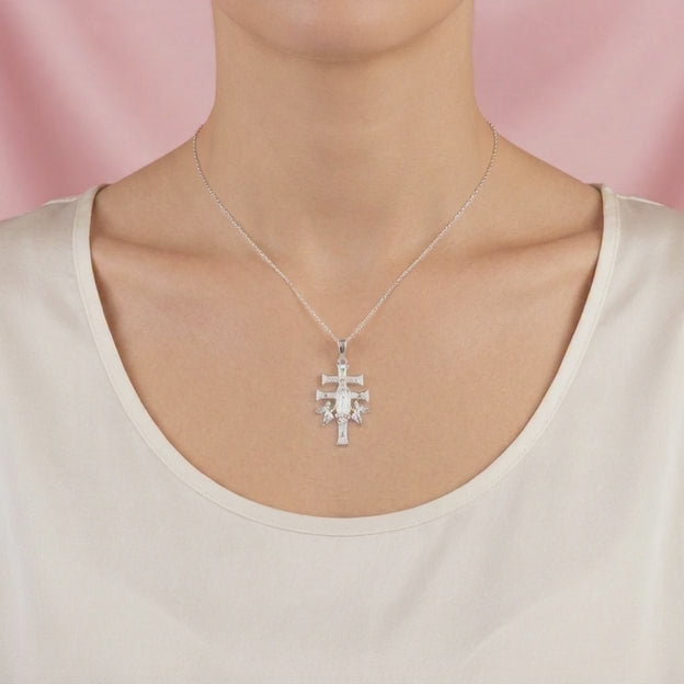Dije de Plata .925 Cruz de Caravaca con Virgen Guadalupe mod. 2654