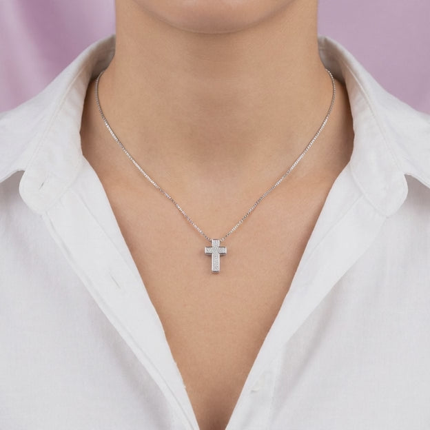 Dije de Plata .925 Cruz Incrustada con Zirconias sin Pasador mod. 2870