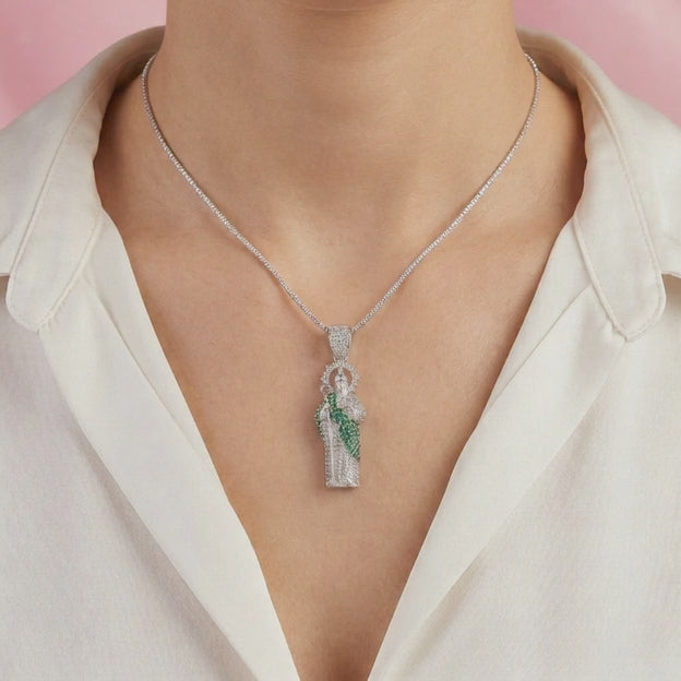 Dije Bulto de Plata .925 San Judas con Zirconias de Tono Verde mod. 2543