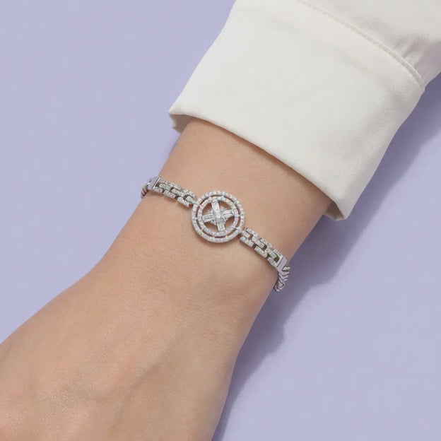 Pulsera de Plata .925 de Tejido Barbado Hueco con Diseño Especial con Zirconias mod. 2053