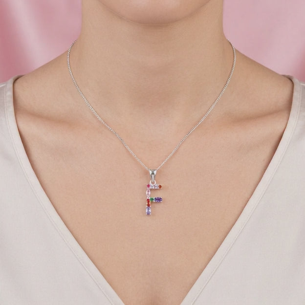 Dije de Plata .925 Letra F Zirconias de Colores mod. 2210