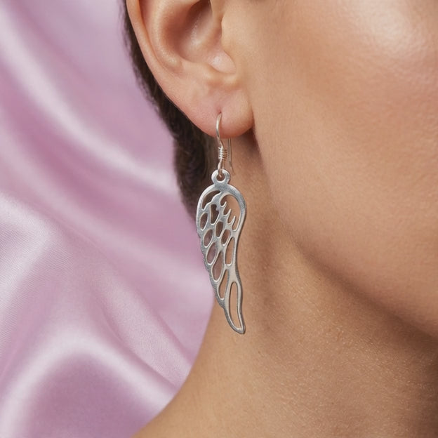 Arete de Plata .925 Largo con Diseño Alas de Angel mod. 2988
