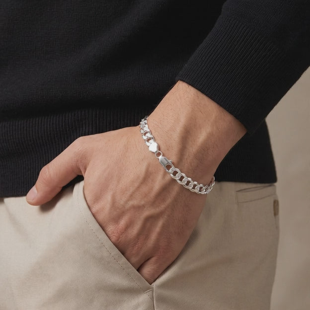 Pulsera de Plata .925. ConTejido Cubano Diamantado Elegante mod. 3235