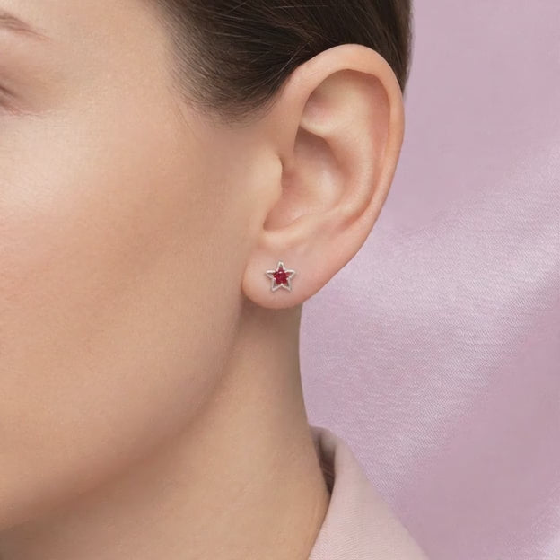 Broquel de Plata .925 Estrella con Zirconia Fucsia mod. 3063