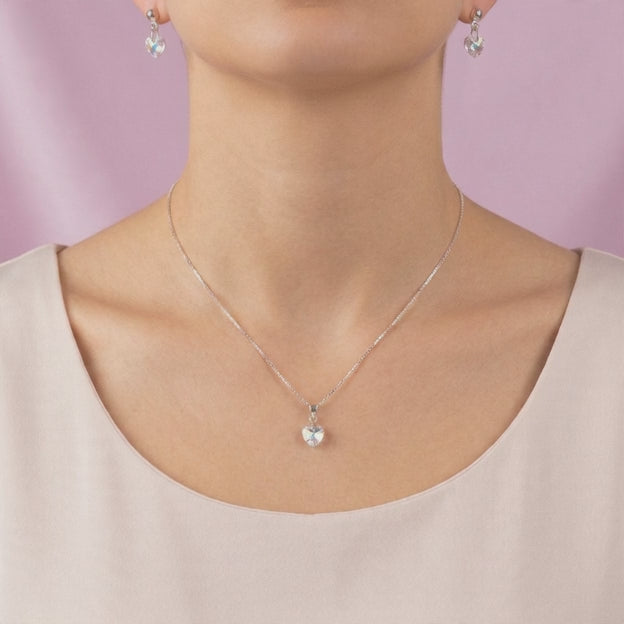 Coordinado de Plata .925 Corazones Brillantes de Swarovski Tono Torazol Blanco mod. 2992