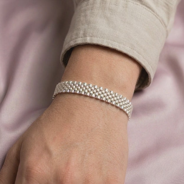 Pulsera de Plata .925 Tejido Ensamblado Especial Hueco con Tonos Mate y Brillantes mod. 2649