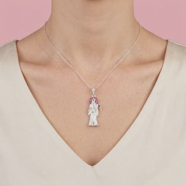Dije de Plata .925 Santa Muerte Adornada con Zirconias mod. 2191