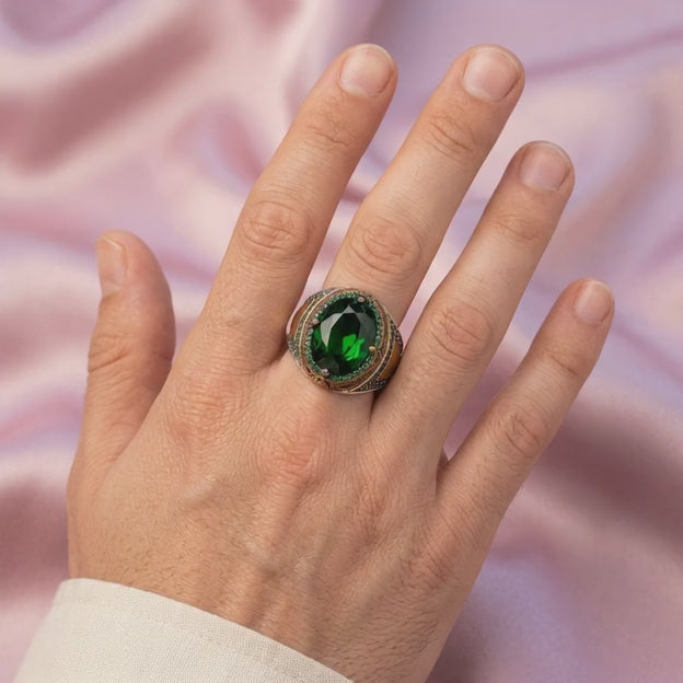 Anillo de Plata .925 Gran Zirconia con Acabados Dorados mod. 2277