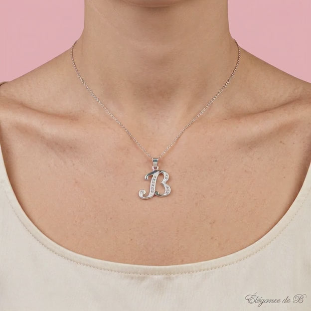 Dije de Plata .925 Letra B Cursiva con Zirconias mod. 2232