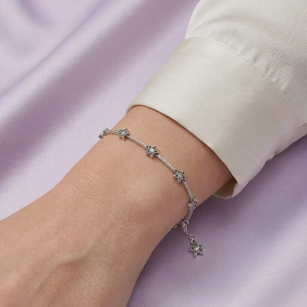 Pulsera de Plata .925 Tejido de Estrella Fugaz Incrutada con Zirconias mod. 3084