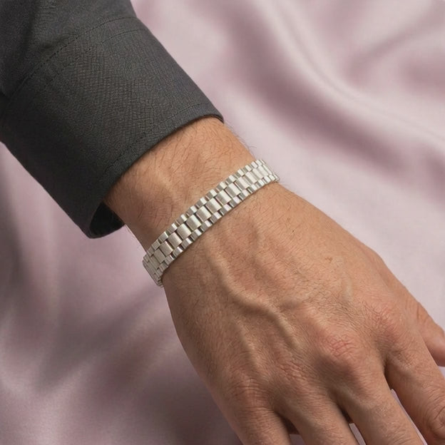Pulsera de Plata .925 Tejido Ensamblado de Tono Mate Central y Brillante Lateral de Estilo Hueco mod. 2650