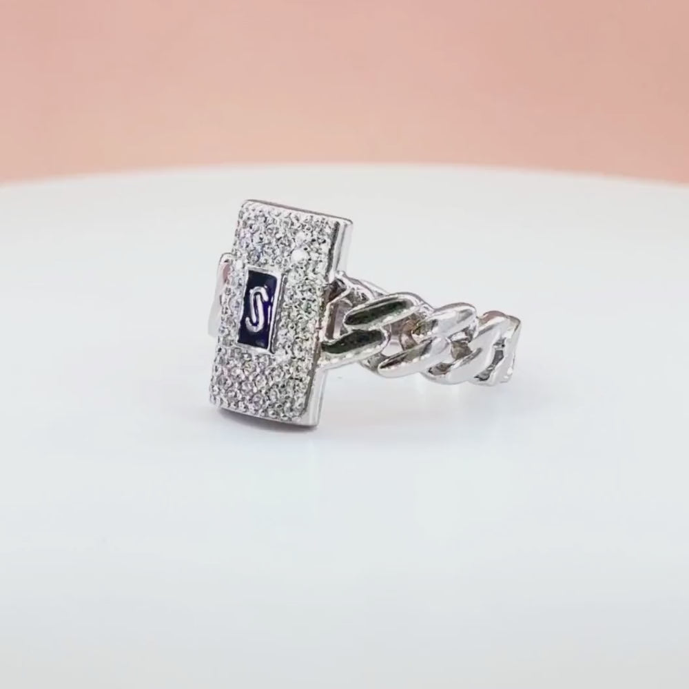 Anillo de Plata .925 Eslabones con Placa de Zirconias Blancas Brillantes mod. 1400