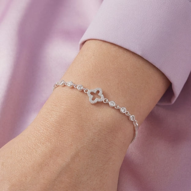 Pulsera de Plata .925 Especial Flor de Cruz con Incrustación de Zirconias mod. 3050