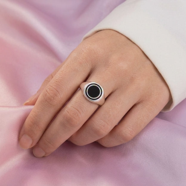 Anillo de Plata .925 Diseño Doble Circulo negro mod. 2667
