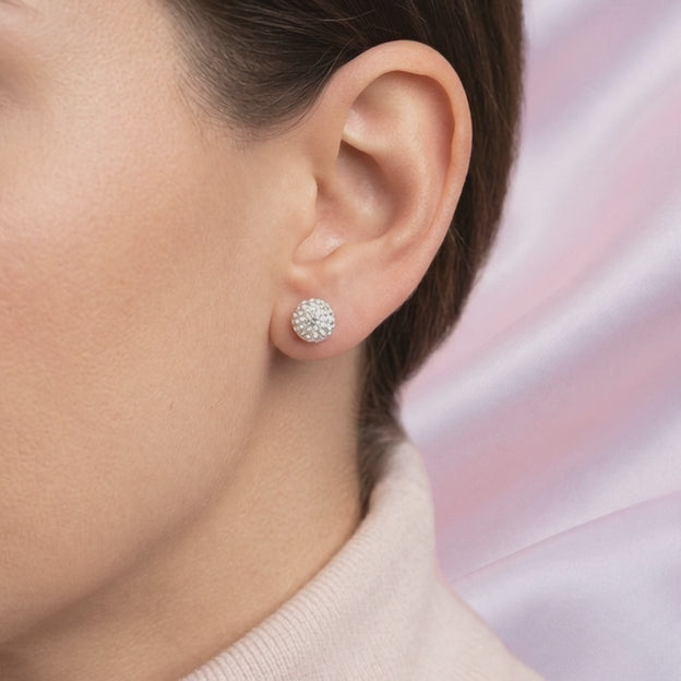Arete de Plata .925 de Esfera con Diseño de Disco y Zirconias mod. 2976