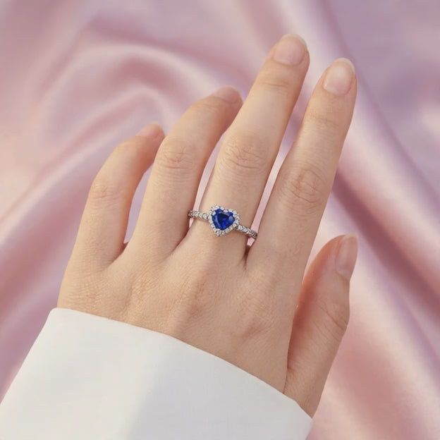 Anillo de Plata .925 Corazón Mini Azul Rey con Incrustación de Zirconias mod. 3144