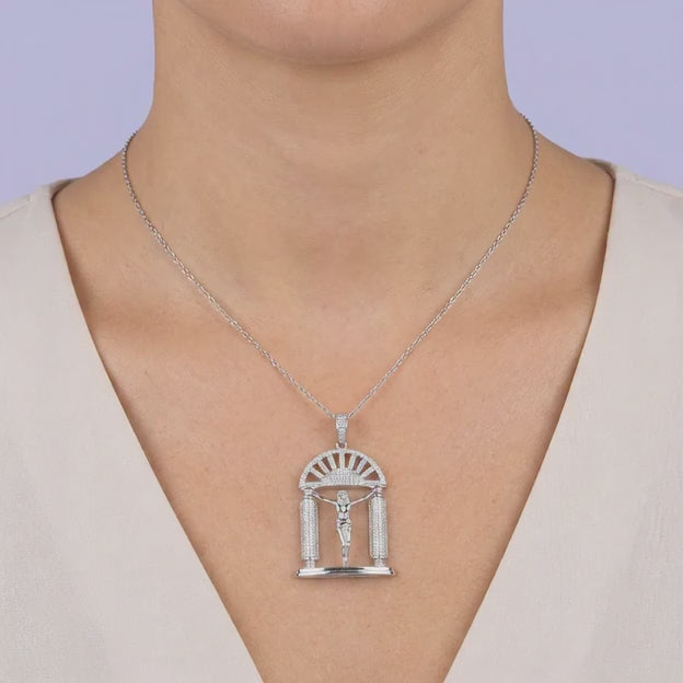 Crucifijo de Plata .925 Crucifixión de Jesús Incrustado de Zirconias mod. 1968