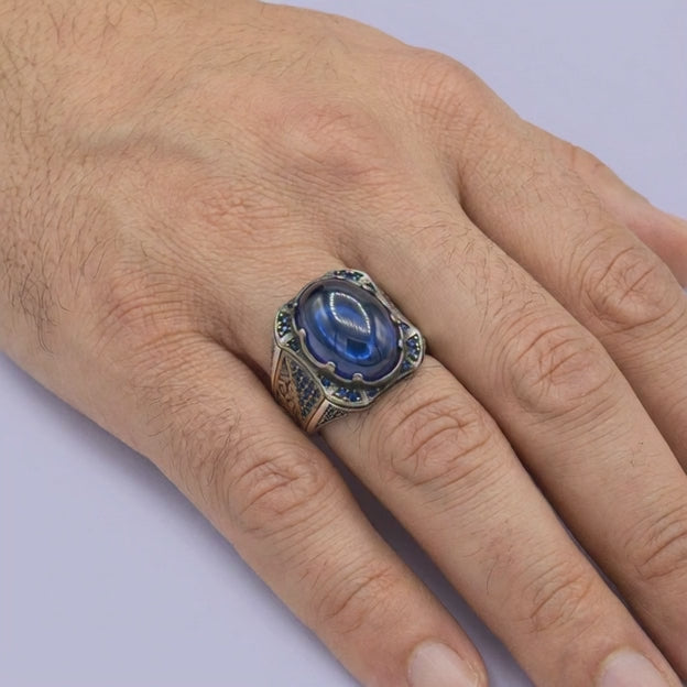 Anillo de Plata .925 Diseño Fino Brillante con Zirconia Azul Rey mod. 1994