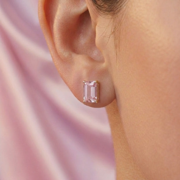 Arete de Plata .925 Diseño Clasico Rosa con Zirconia mod. 2776