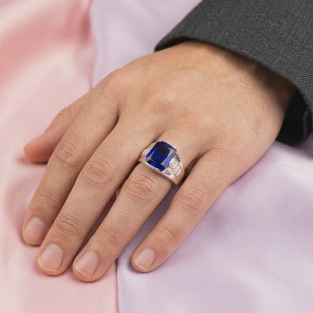 Anillo de Plata .925 Zirconia Azul Rectangular mod. 2278