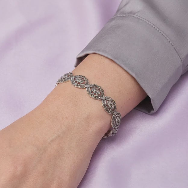 Pulsera de Plata .925 Diseño de Eslabones Rígidos Elegantes Incrustados con Marquesitas mod. 3160