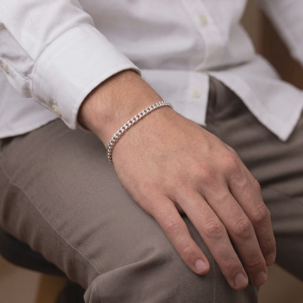 Pulsera de Plata .925.Barbada Diamantada Eslabón Chico mod. 3237