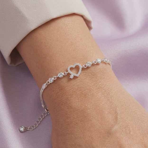 Pulsera de Plata .925 de Corazón con Incrustación de Zirconias Especiales mod. 3052