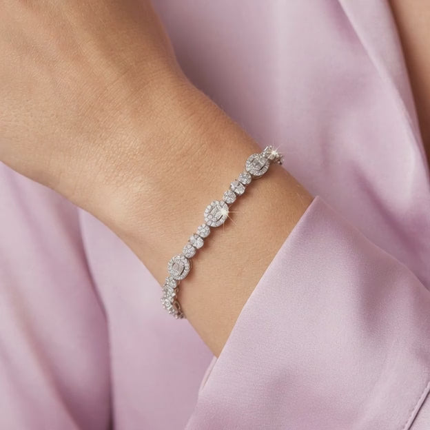 Pulsera de Plata .925 Tejido Elegante de Eslabones Incrustados con Zirconias mod. 3078