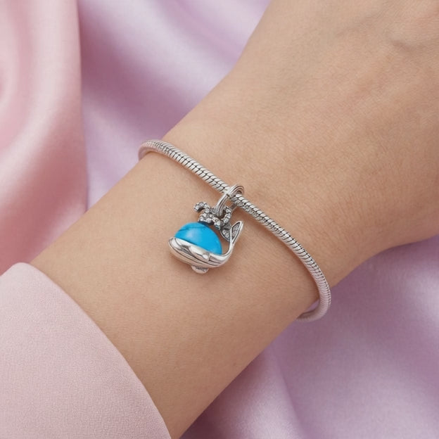 Dije de Plata .925 Estilo Charm con Diseño de Ballena Azul mod. 2915