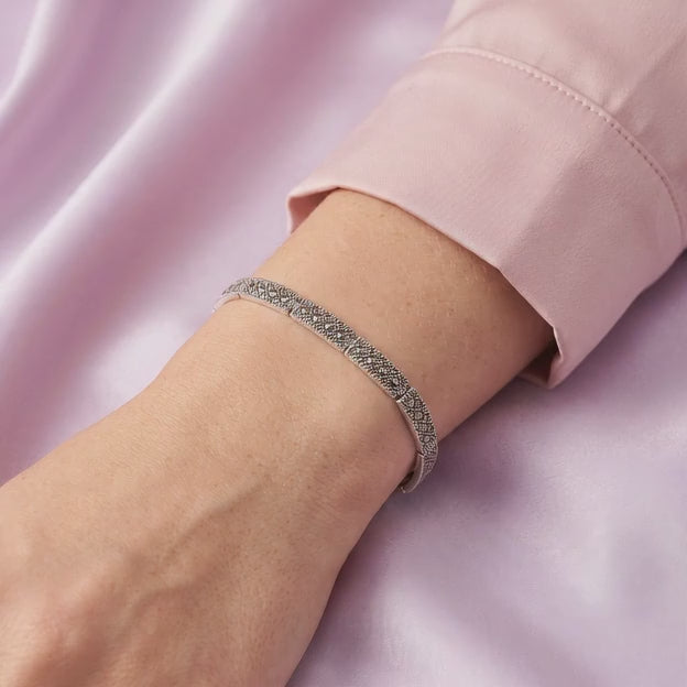 Pulsera de Plata .925 con Eslabones Largos Incrustados con Marquesitas mod. 3161