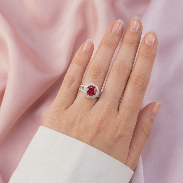 Anillo de Plata .925 Diseño Circular con Zirconia Color Rosa Mexicano y Laterales con Zirconia Blanca mod. 3105