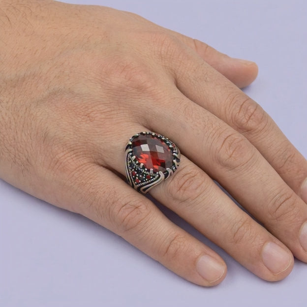 Anillo de Plata .925 Diseño Otomano Brillante con Zirconia Facetada Corazón de Dragón mod. 1991