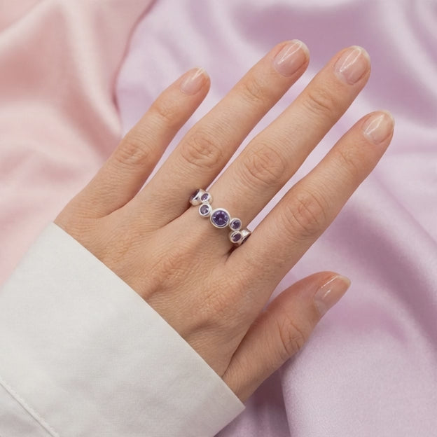 Anillo de Plata .925 con Diseño Aro Doble Tamaño con Zirconia Morada mod. 3101