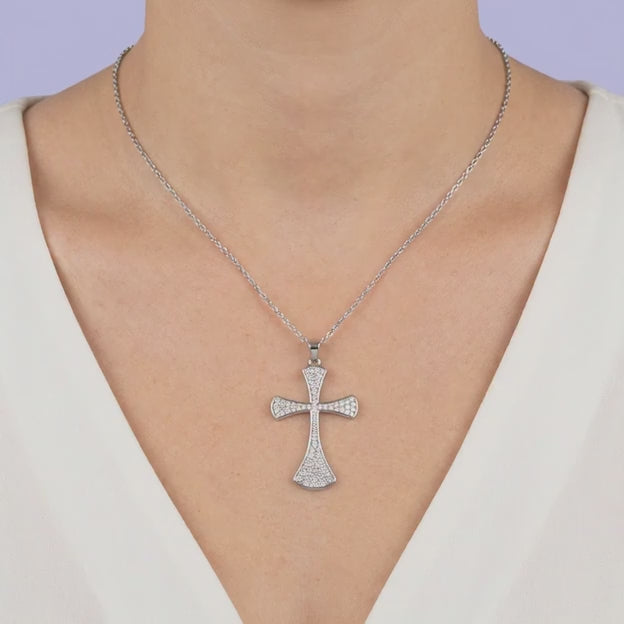 Cruz de Plata .925 Estilo Brillante Incrustada con Zirconias Finas mod. 1962