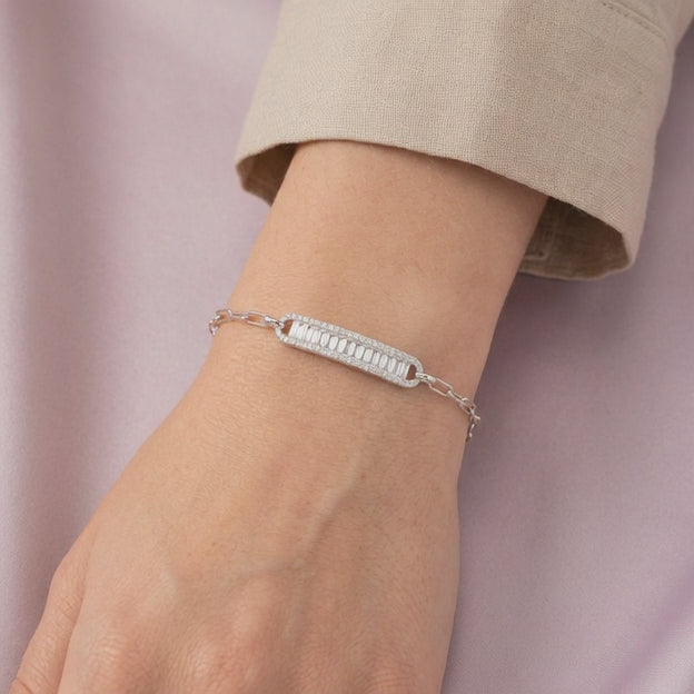 Pulsera de Plata .925 Tejido de Clip Elegante con Zirconia  mod. 2739